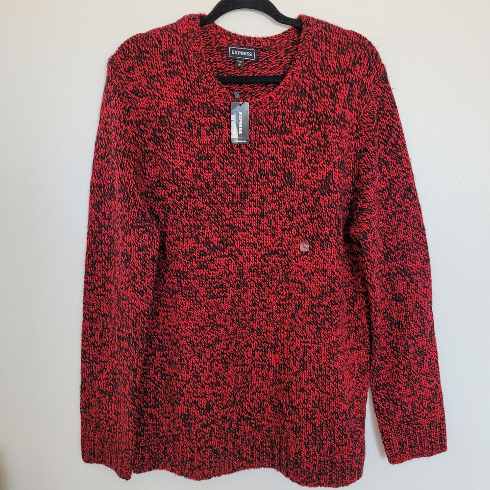 Express NWT Women's Large Red Black Chunky Marled Knit Sweater